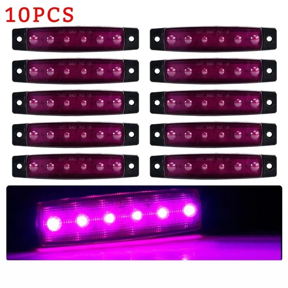 10Pcs Purple 6LED Oblong Boat Truck Trailer Lorry Side Marker Indicators Lights 6 LED Rock Light Car Accessories