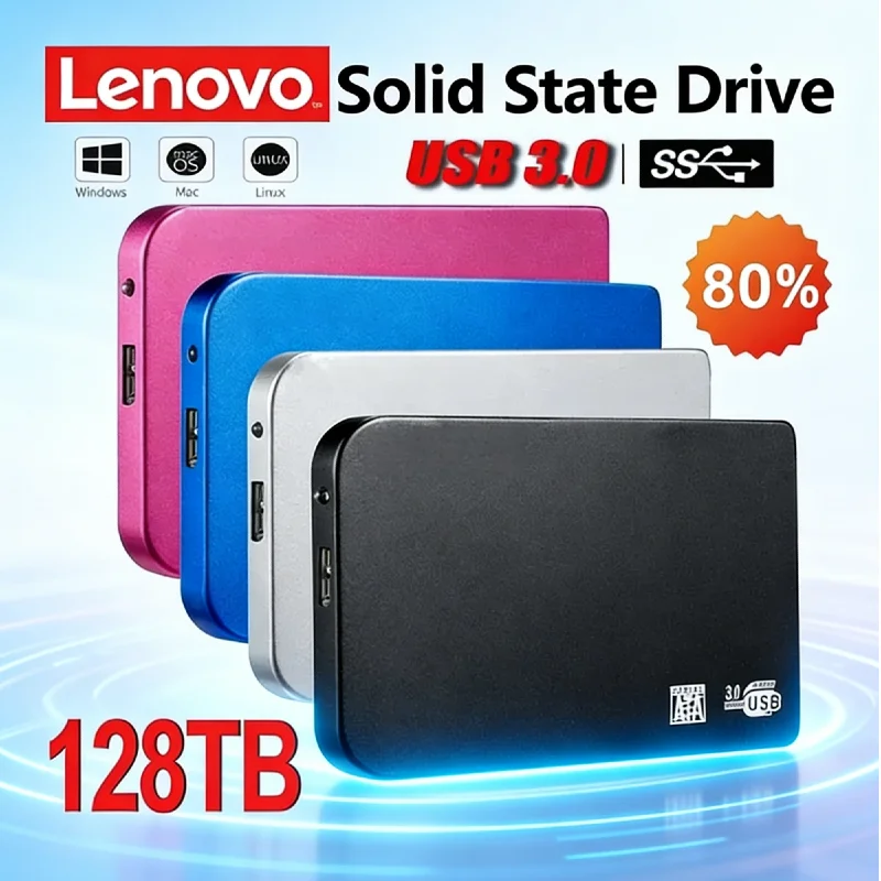 

Lenovo 128TB High-Speed SSD Enclosure, HDD/SSD Storage Box with Cable, USB3.0 External Mobile Hard Drive Case, ABS Material