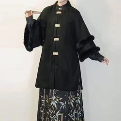 Autumn Winter Women's Ming Dynasty Hanfu Traditional Neat Collar Half Sleeve Costume Stylish New Year Party Horse Face Skirt