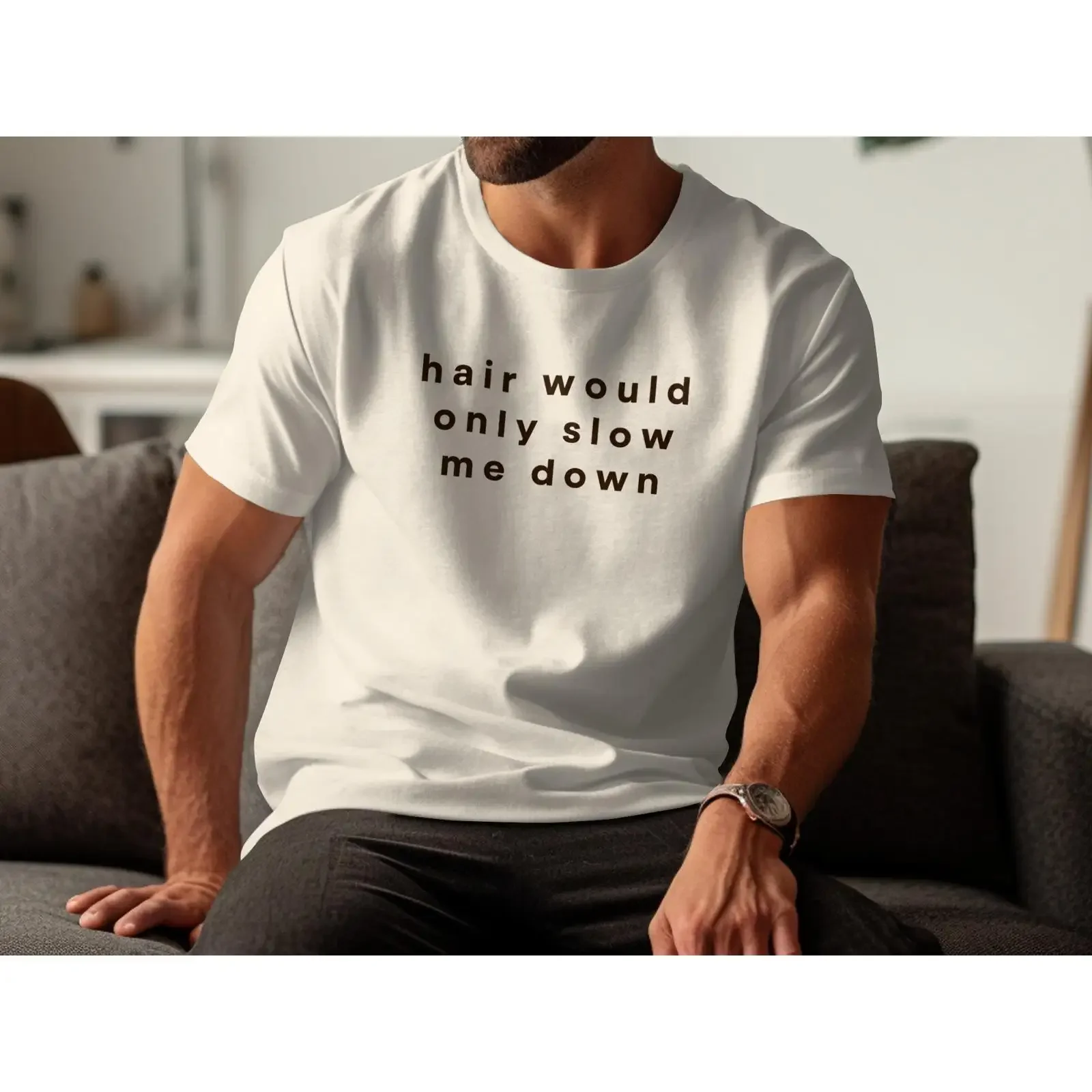 Funny Bald T Shirt 'Hair Would Only Slow Me Down' Witty Shaved Head Alopecia Humor Top No Hair Don't Care vintage Washed