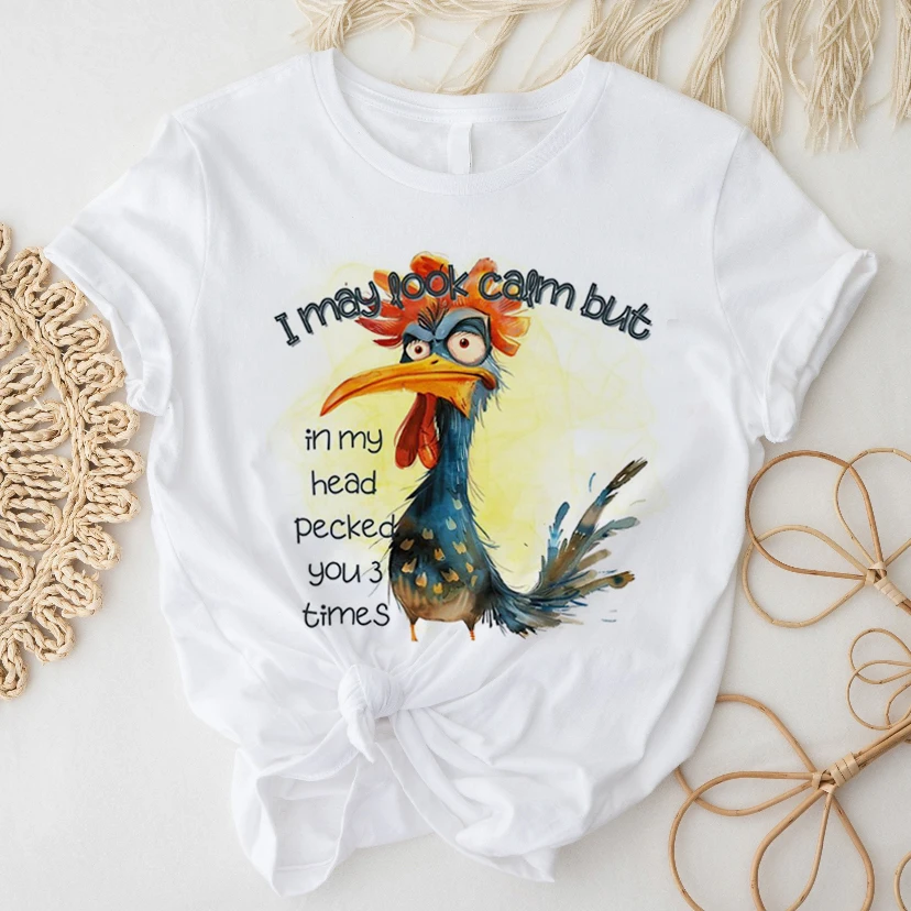 Sunkissed Sassy Rabbit Beach Chair Print T-Shirt Women's Trendy Short Sleeve Top Basic T-Shirt Round Neck Casual Summer T-Shirt