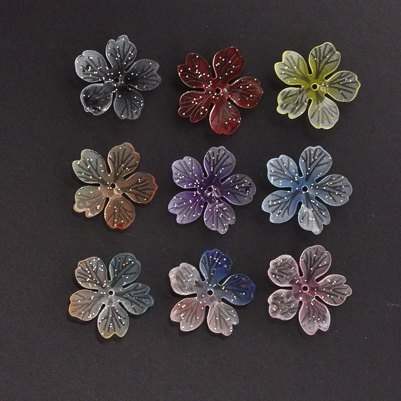New arrived 100pcs/lot 25mm color pattern print cartoon flowers shape acrylic beads diy jewelry garment hair accessory