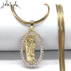 Saint St. Jude Thaddeus Zircon Shiny Necklace for Women Men Stainless Steel Gold Color San Judas Tadeo Necklaces Jewelry NGG43-4