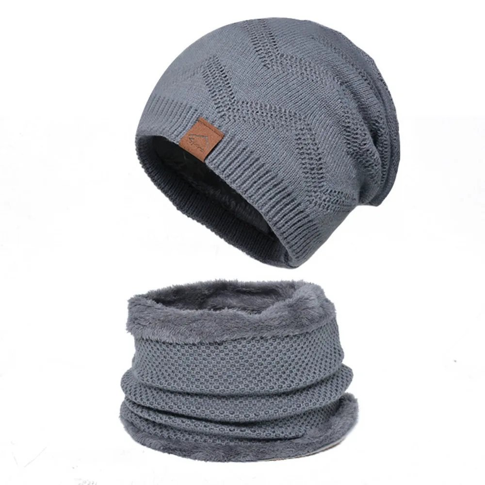 

soft Winter Beanie Hat Scarf Set Stylish Design Thicken Thermal Knit Cap Thermal Protection Fleece Lined Warm Wool Hat Skiing