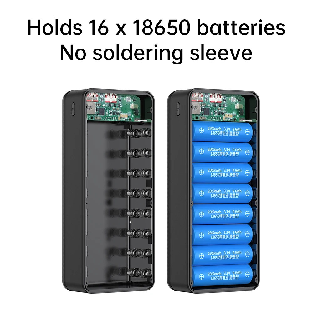 DIY 16x18650 Powerbank-Gehäuse QC3.0/0C2.0/AFC/FCP/SCP 22,5W+15W Micro-USB Typ-C 22,5W Schnellladung für Mobiltelefone
