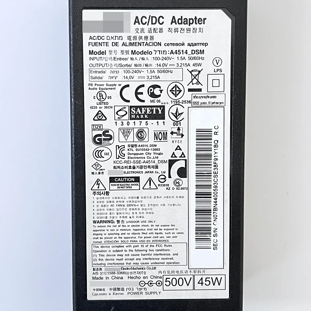 ACおよびDCアダプター,BN44-00593C,bn4400593a,a4514_dsm,45w,14v,3.215a,bn4400593c,bn4400593a,lu28e590ds,u28e590d,u24e590
