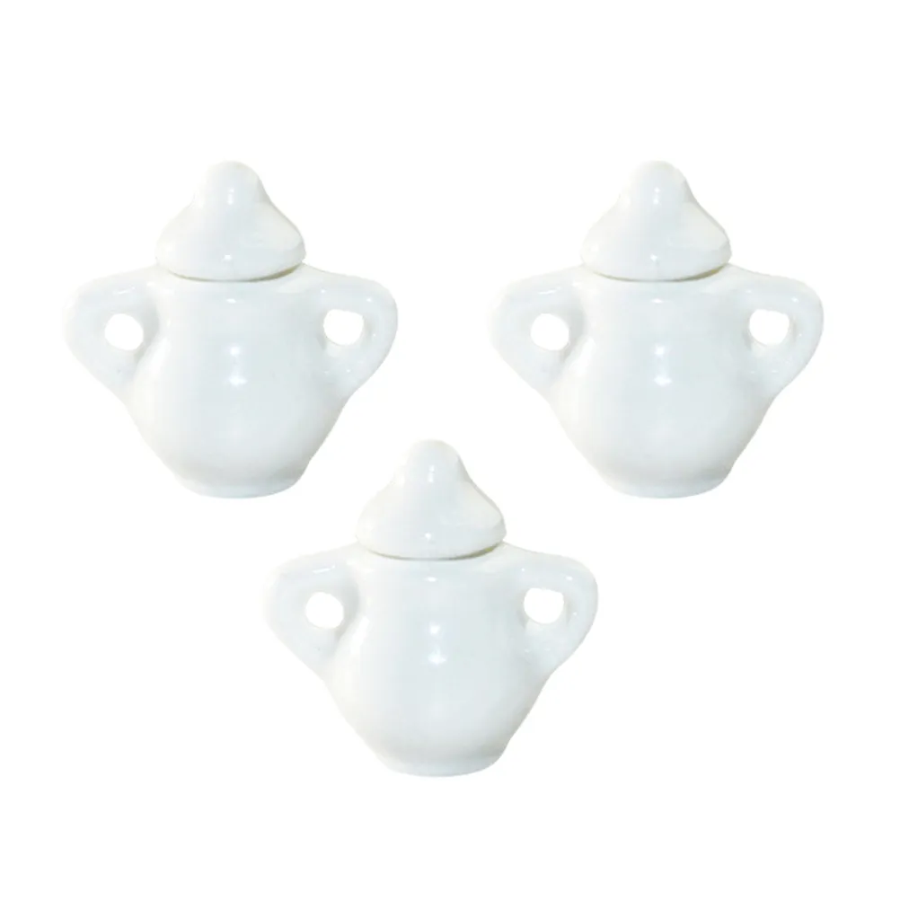 

3Pcs Mini White Ceramic Sugar Pots for Dollhouse Kitchen Miniature Decor Mini Tea Jug Decors Porcelain Miniature Sugar Bowl