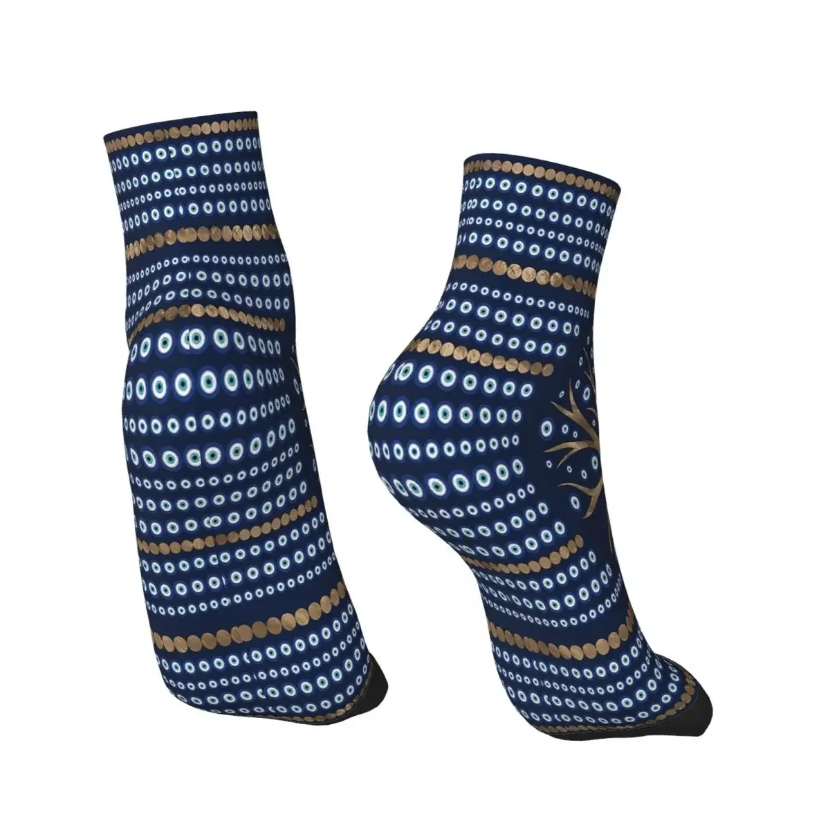 Greek Eye Tree Mati Mataki Gold And Dark Blue Evil Eye Ankle Socks Male Mens Women Autumn Stockings Polyester