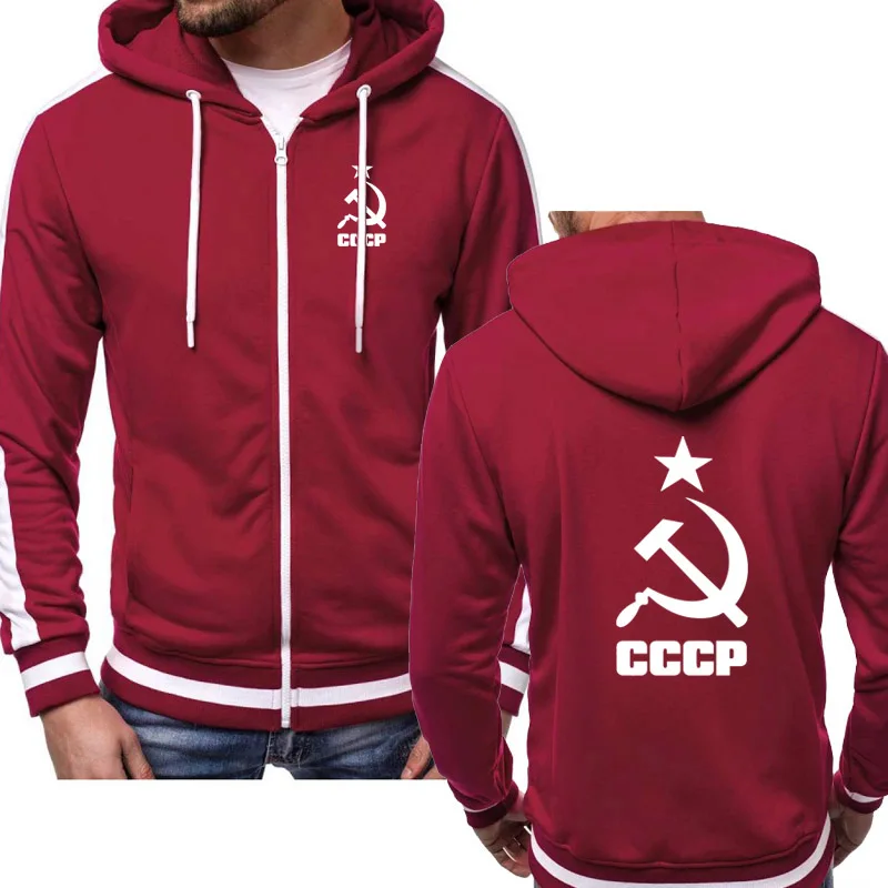 

Men's Jackets CCCP Russia Soviet Union Moscow Print Spring Autumn Zipper Hoodie Outwear Casual High Quality Male Coat