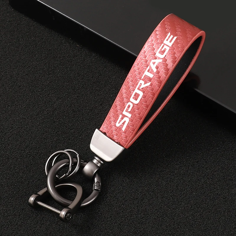 Car Carbon Fiber Leather Rope Keychain Key Ring for Kia Sportage Car Accessories