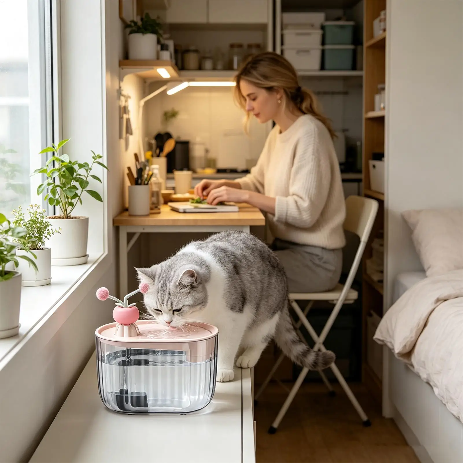 Cat Water Fountain 1800ml Quiet USB Plug-in Automatic Drinking Dispenser Cat Water Dispenser For Home Kitchen Living Room