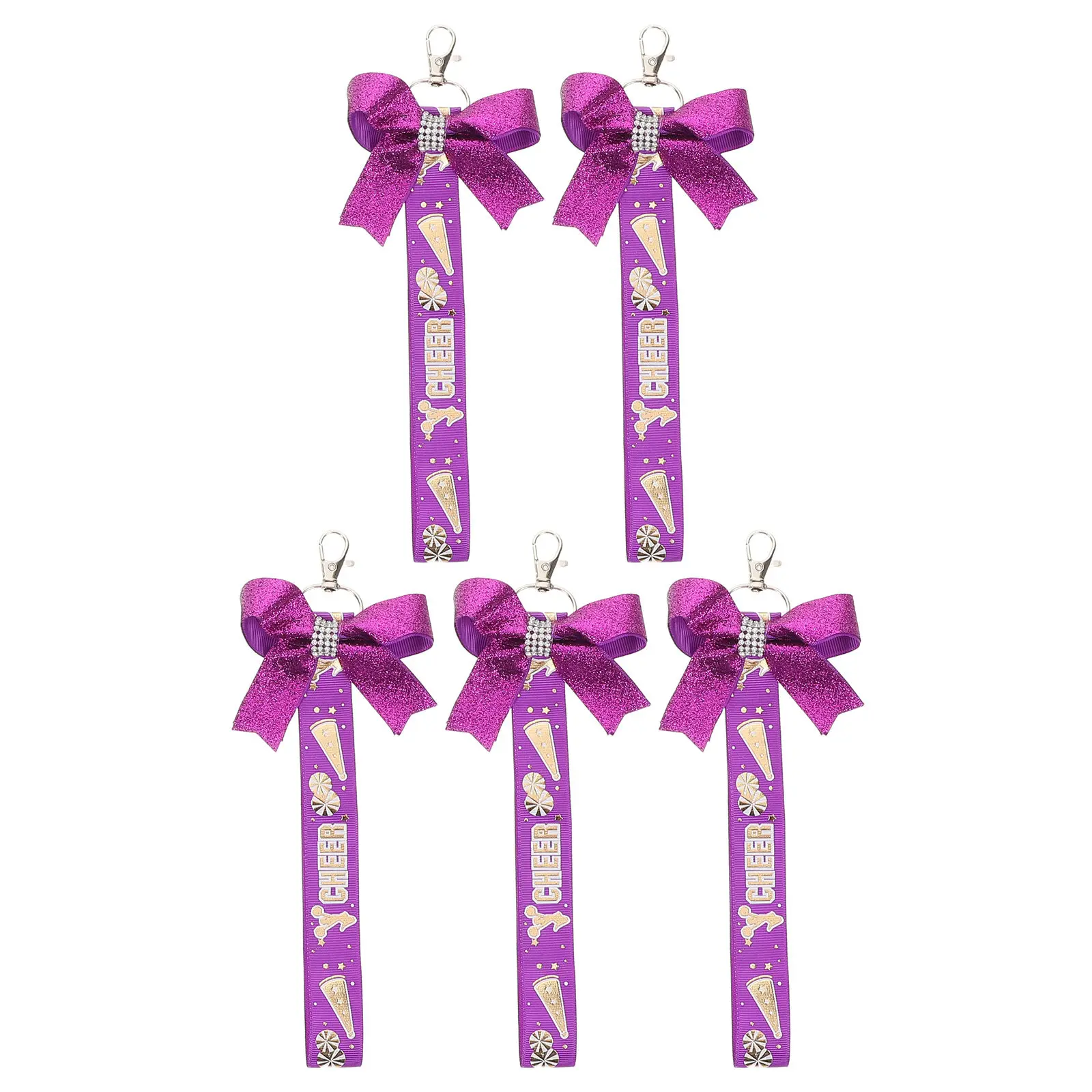 5Pcs Cheerleader Keychain Set Ribbon Bowknot Design Wear Resistant Colorful Keyring Charm for Cheerleading Events School Sports