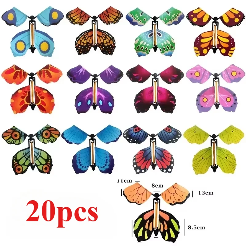 20/10/5Pcs Fairy Magic Butterfly Children Funny Rubber Band Flying in The Book Joke Toys Powered Wind Up Butterflies Party Gift