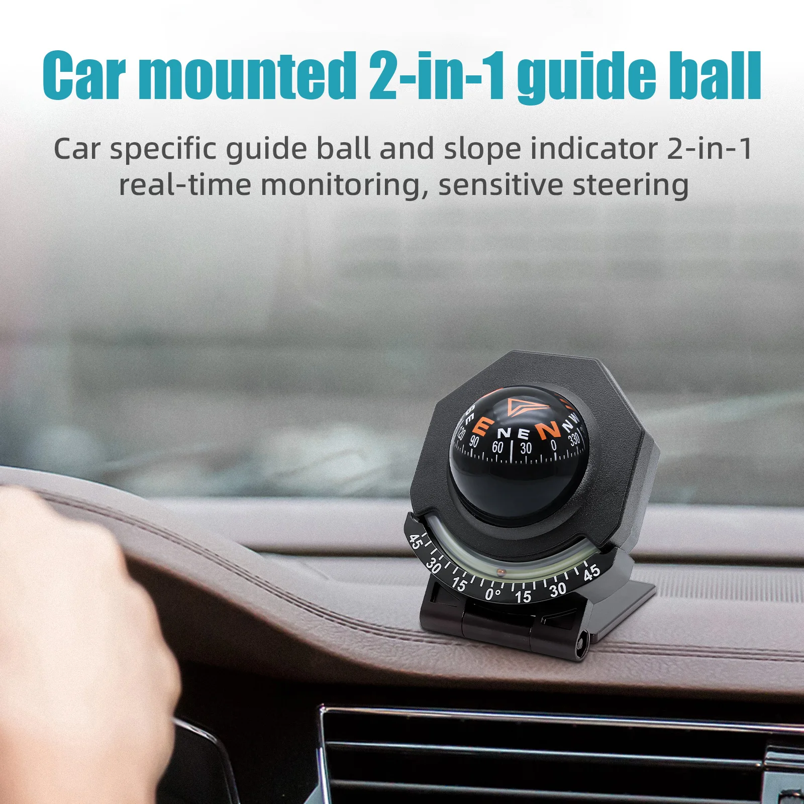 Car Foldable Dashboard Compass With Slope Meter 2 in 1 Mounted Guide Ball High Precision Navigation Compass Ball for Boat Cars