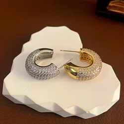 2024 New Niche Design Full of Zirconium C-shaped Earrings High-end and Light Luxury Earrings for Women Jewelry