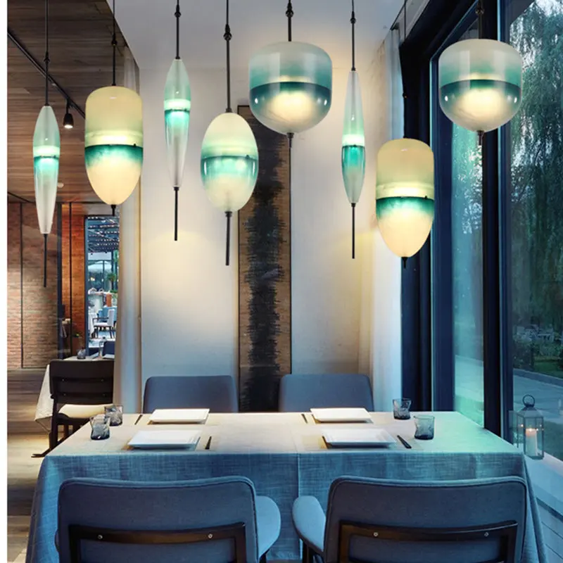 

Post Modern Glass Lamp Restaurant Bar Counter Single Head Creative Personality Nordic Designer Blue Gradient Glass Hanging Light