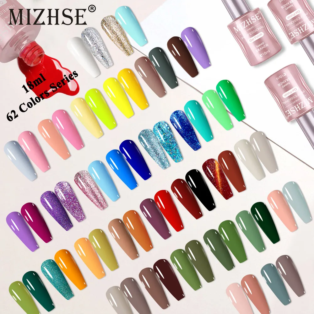 

MIZHSE 18ml Gel Nail Polish Semi-permanent Nail Gel Semi Permanent Solid Nail Gel Varnish Art Soak Off UV Gel for Base Top Coat