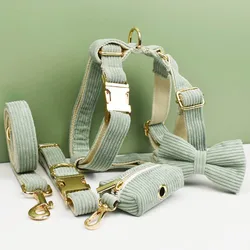 Light Green Corduroy Dog Collar And Leash Set For Dogs Custom Engraved Nameplate Pet Supplies Dog Leash Corduroy03