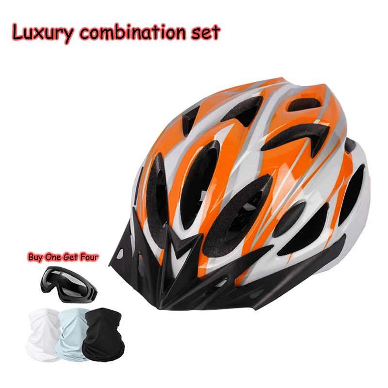5 pezzi casco da equitazione per bicicletta occhiali maschera tuta veicolo elettrico strada mountain bike casco ciclismo leggero respirare casco di sicurezza
