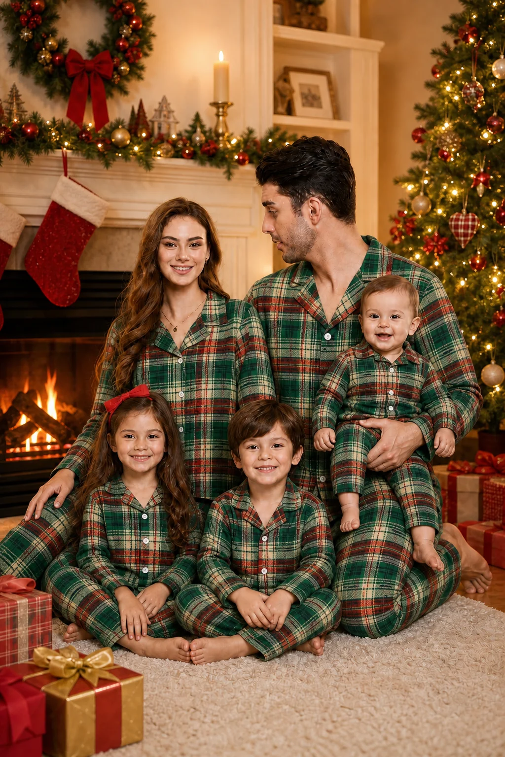 Contrast Color 2027 Winter Family Christmas Matching Outfits Adults Kids Plaid Sleepwear Baby Romper Xmas Pjs Shirt Pants Pijama