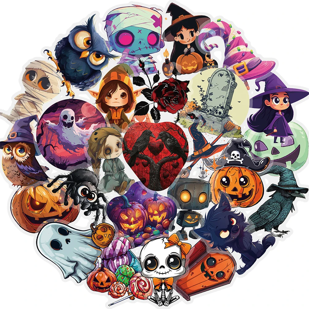 

10/30/50pcs Horror Halloween PET Stickers Gothic Skull Pumpkin Witch Decals DIY Luggage Laptop Guitar Cool Sticker Fun for Toys