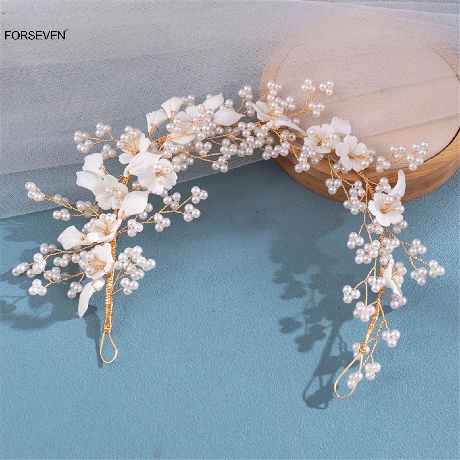 Bride Wedding Headbands White Flower Designs Simulated Pearl Hairbands Floral Crown Hair Jewelry for Women Girls Birthday Party