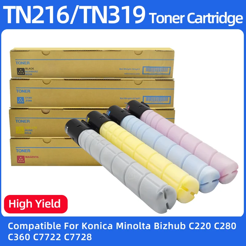 

TN216 TN319 TN-216 319 Toner Cartridge Compatible For Konica Minolta Bizhub C220 C280 C360 C7722 C7728 Color Copier Japan Toner