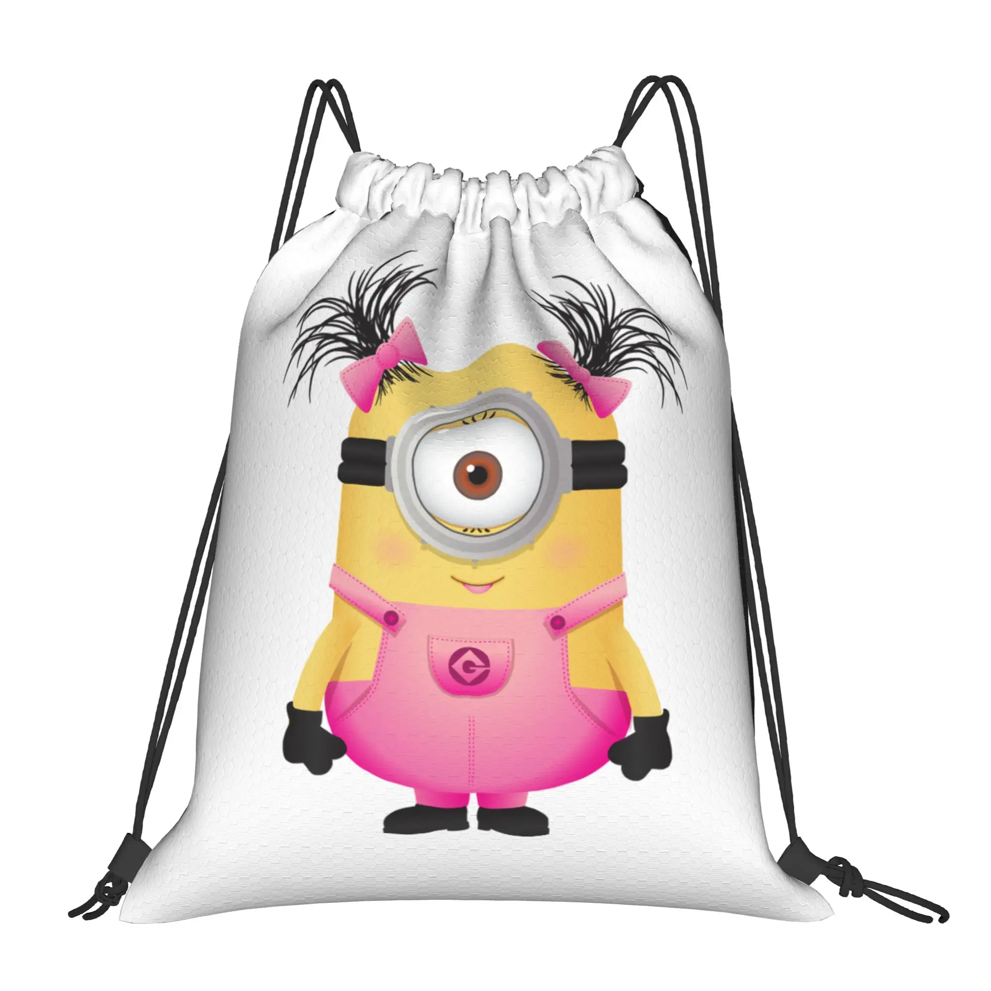 M-Minions-s Cartoon Drawstring Backpack Sports Gym Bag Water Resistant  String Sackpack for Working Out
