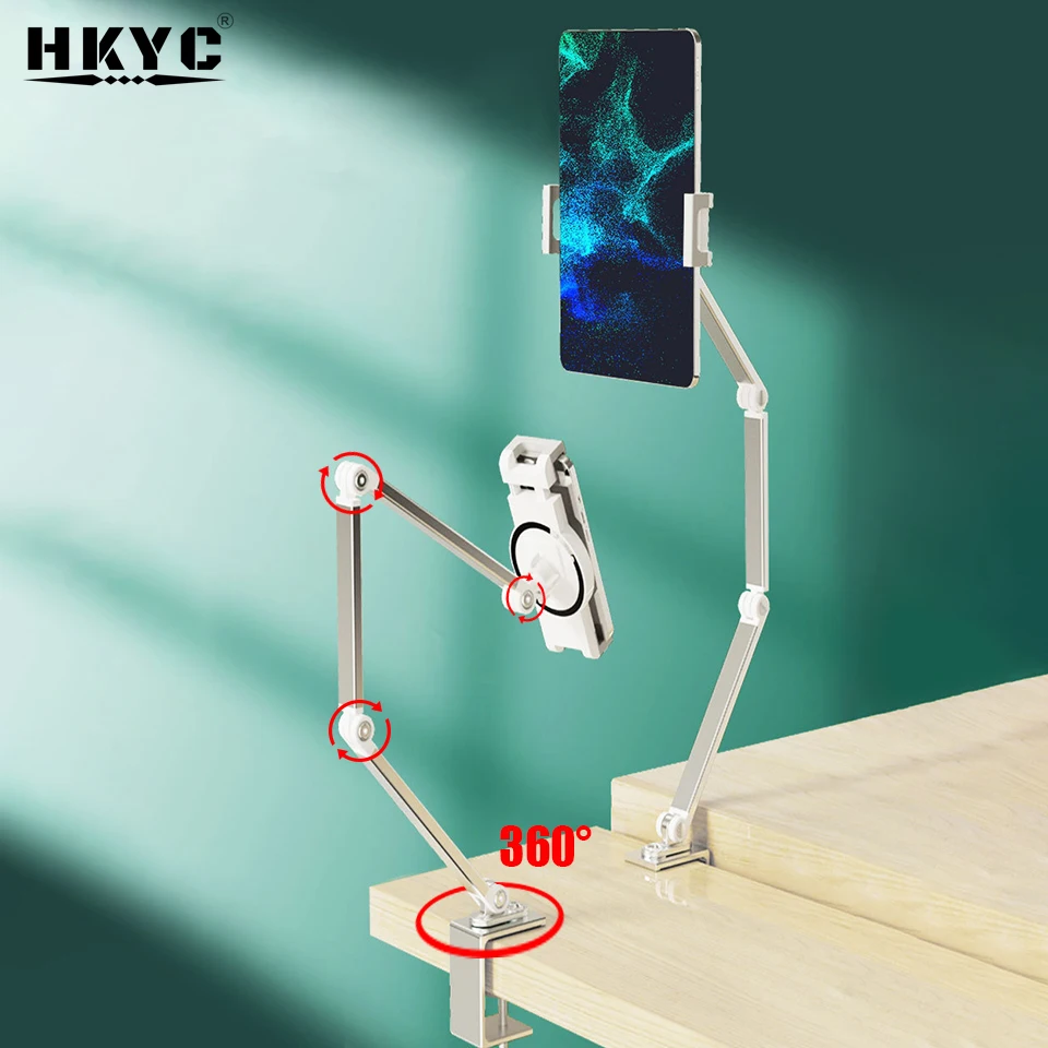 HKYC-Soporte de escritorio de aleación de aluminio para tableta, brazo ajustable para cama, soporte perezoso para iPad, tableta y teléfono inteligente