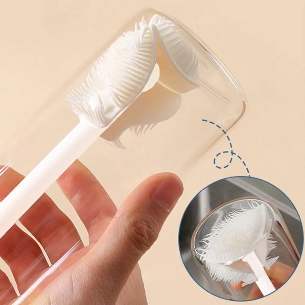 New Silicone Cup Brush Folding Brush Head Long Handle Glass Cleaner White Kitchen Cleaning Tool Drink Bottle