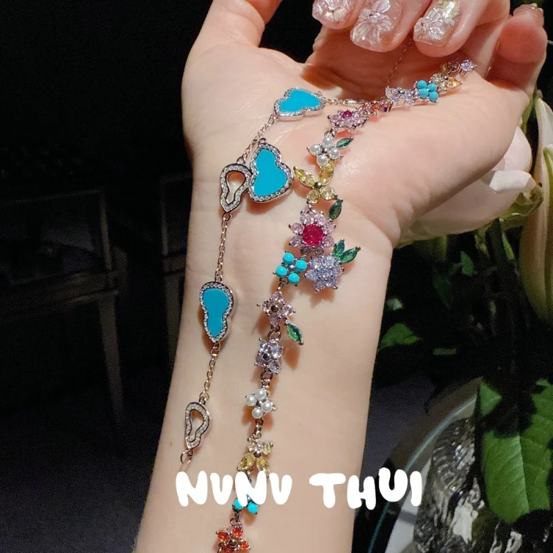 

Jewelry Blooming Flowers Li Li Rainbow Flower Gemstone Butterfly Bracelet Custom Banquet Blue Turquoise Gourd Bracelet Layered W