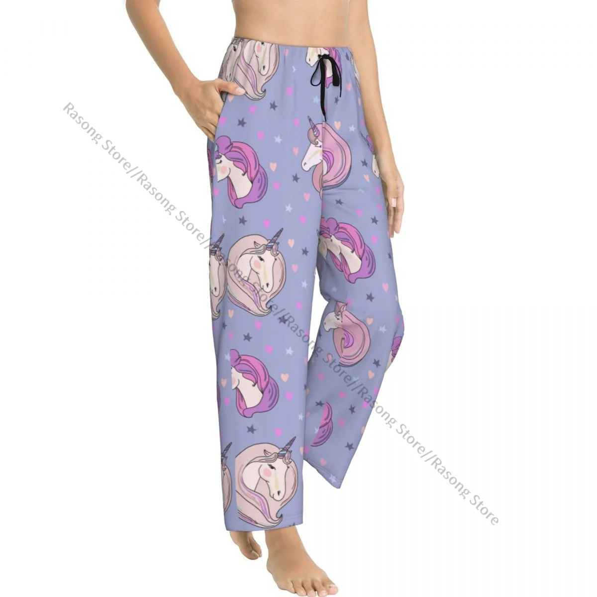 Cozy Flannel Pajama Pants for Women Galaxy Fantasy Pink Unicorns Sleep Bottoms Home Loungewear