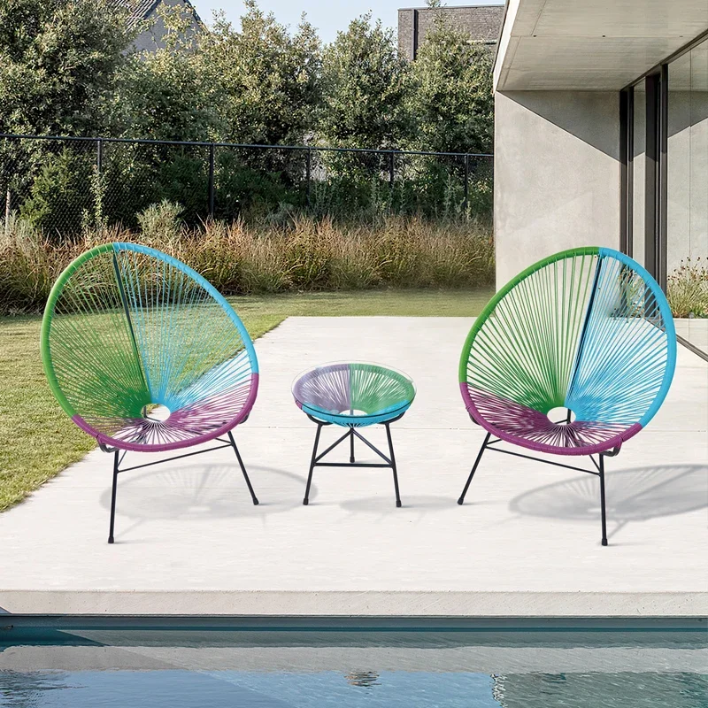 Stackable Casual 3-piece Balcony Patio Wicker Furniture Aluminum Outdoor Garden Rattan Chair Set