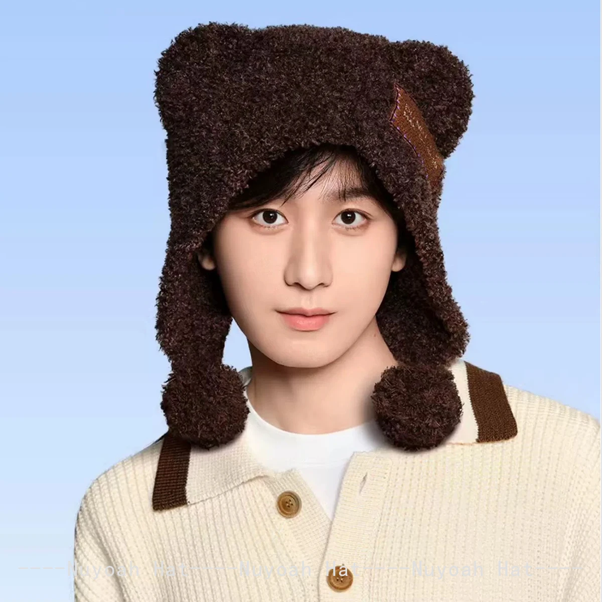 New Men Women Cute Little Bear Ears Patch Letters Knitted Hats Warm Retro Fashion Outdoor Beanies Cartoon Versatile Casual  ins