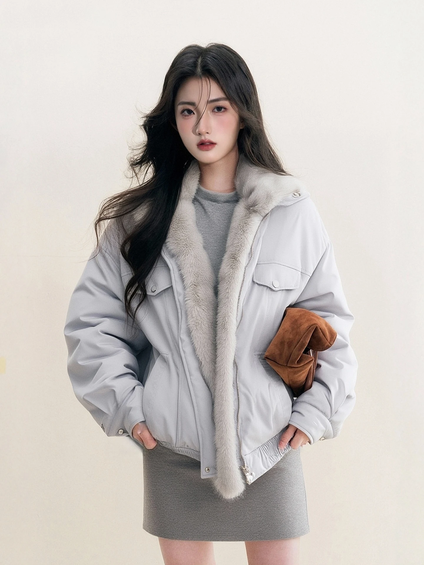 

Women's Loose Fit Thiened Cotton Jaet Winter New Sle Korean Version Faionable Hooded Coat with Fur Collar LIXIAOWAN