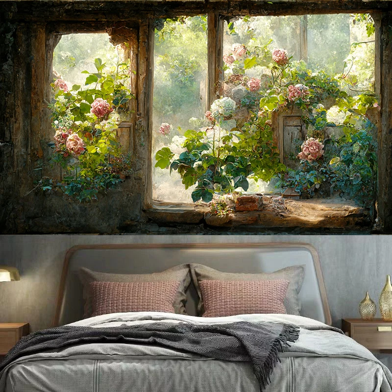 Retro window sill floral wall hanging room art decoration hippie bohemian living bed home