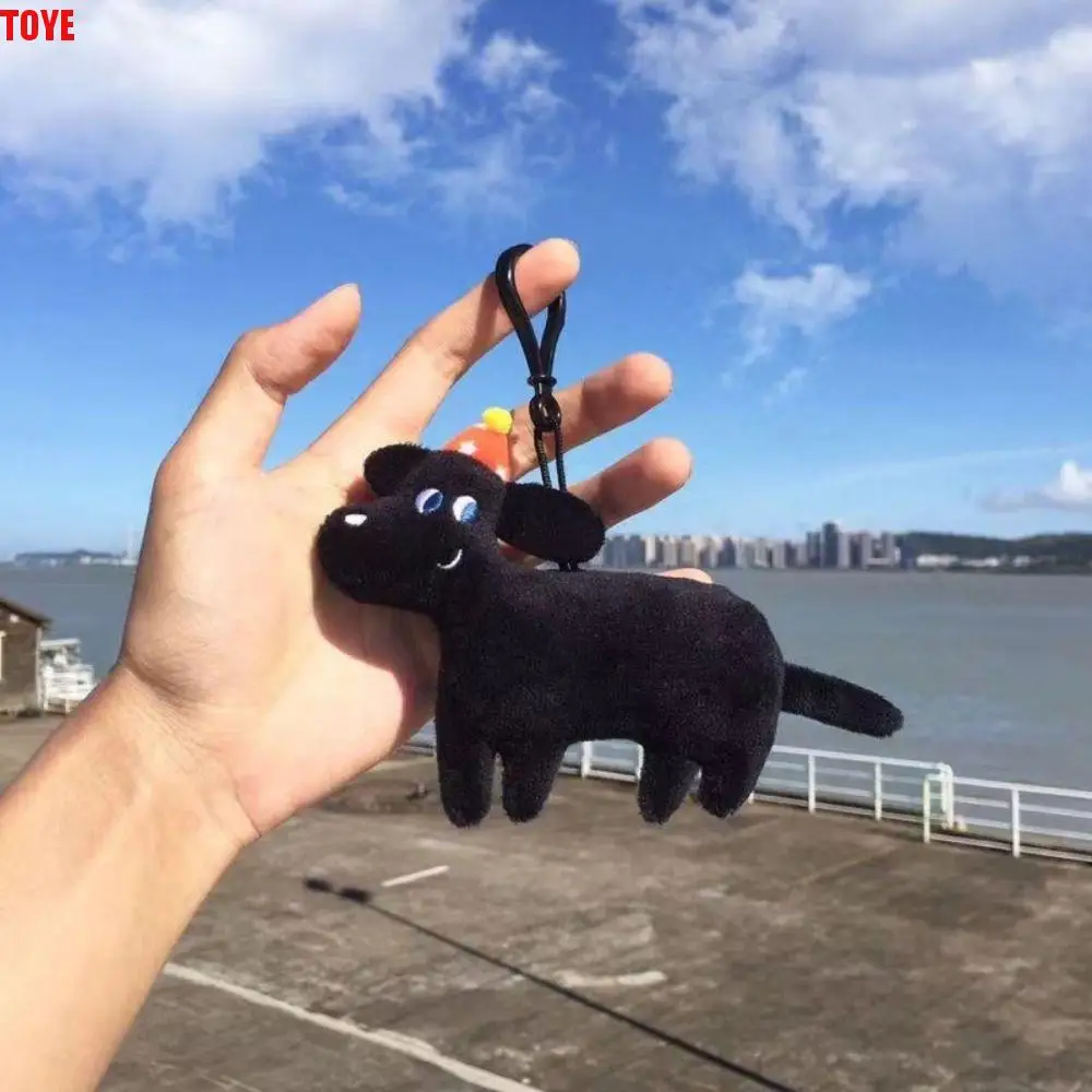 Con bufanda, llavero de perro negro, mochila de estilo coreano, dijes, colgante de cachorro de Navidad, muñeco de peluche de dibujos animados, decoración de juguete