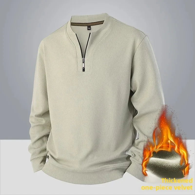 

Fleece Lined Pullover Top Tees Men's Casual Long Sleeve Zipper T Shirts Men 8XL Large Size Streetwear Inner Wear Base Layer Tops