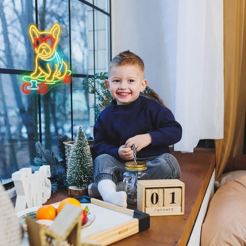 الكلب النيون تسجيل الحيوانات الأليفة متجر جدار ديكور مصباح ليد تسجيل USB عكس الضوء ضوء النيون لمحلات التزلج ، متجر الحيوانات الأليفة ، غرفة المعيشة ديكور هدية #2