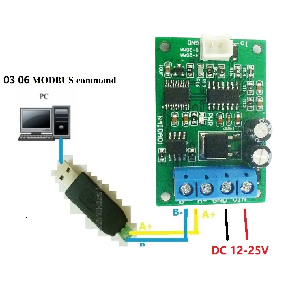 1/4PCS Modbus RTU RS485 4-20mA Current Signal Generator Module DC12-25V 0.5-21mA Analog Output for PLC Industrial
