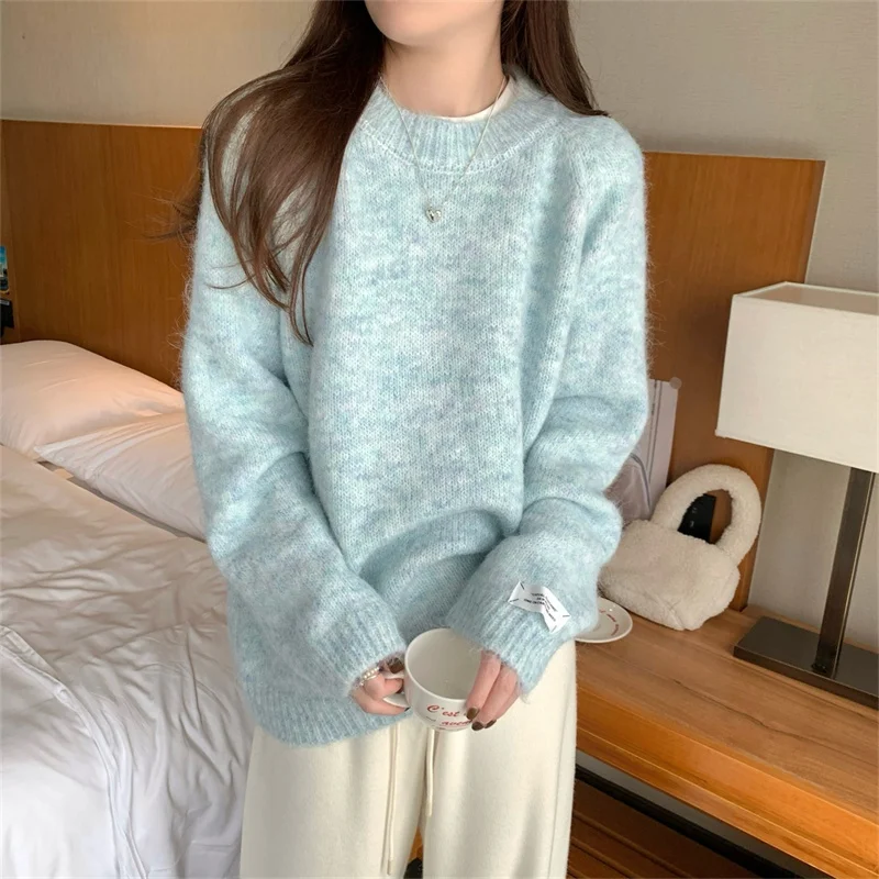 Sweter damski z dzianiny Thiened Winter, wkładany przez głowę, długi rękaw, okrągły dekolt, standardowa długość, Guangdong Dongguan Daliang