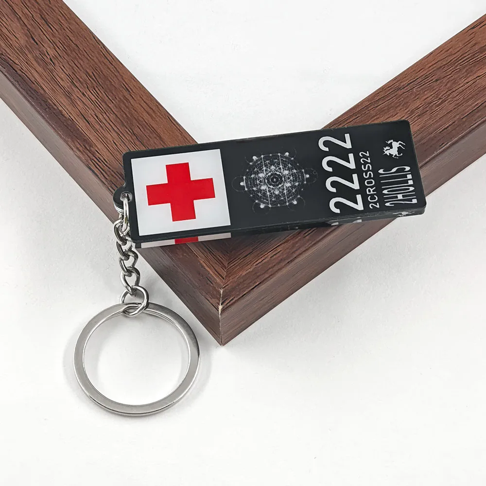 2hollis-2222 Rotkreuz Acryl-Schlüsselanhänger Doppelseitig 2CROSS22 Album-Logo Schlüsselring Rap-Merch Anhänger Taschenanhänger Fan-Geschenk – Detail 5