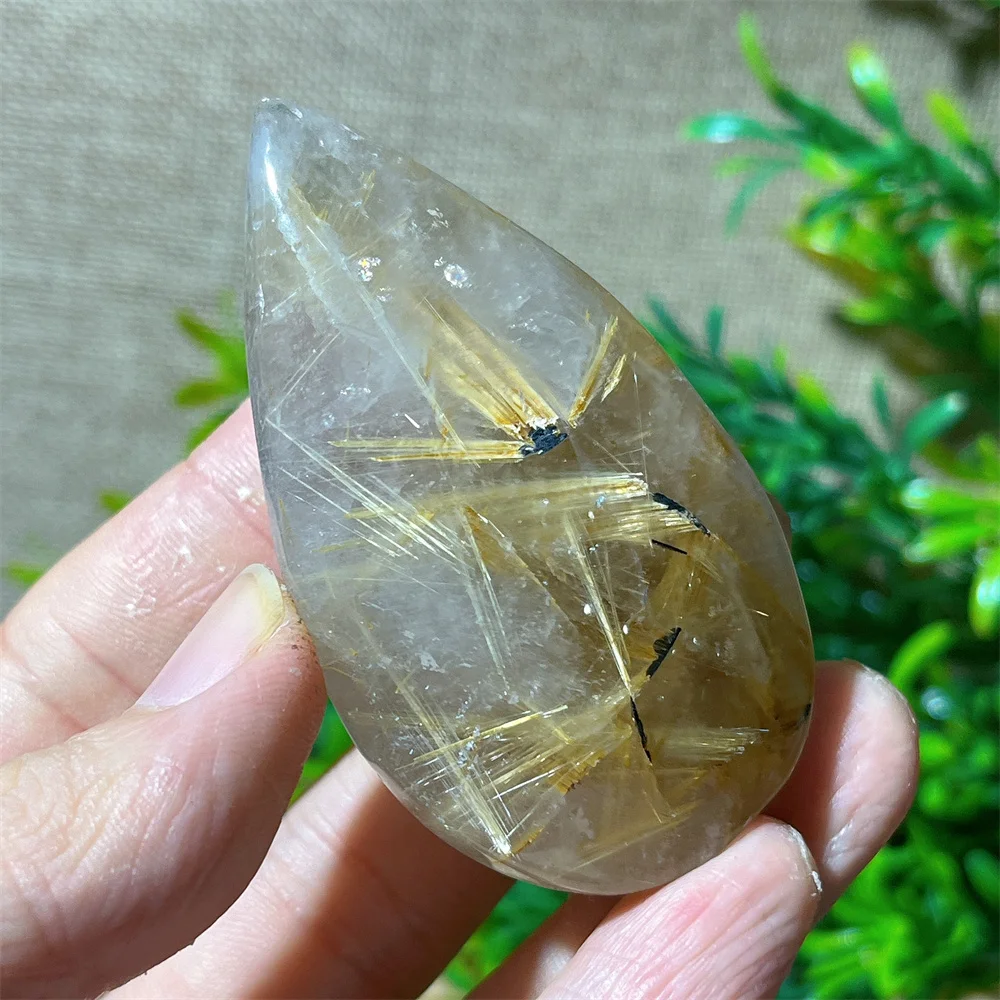 Gold Hair Rutile Stone Quartz Crystal Natural Heart Palm Gemstones Quality Healing Reiki Minerals Beauty Home Decoration