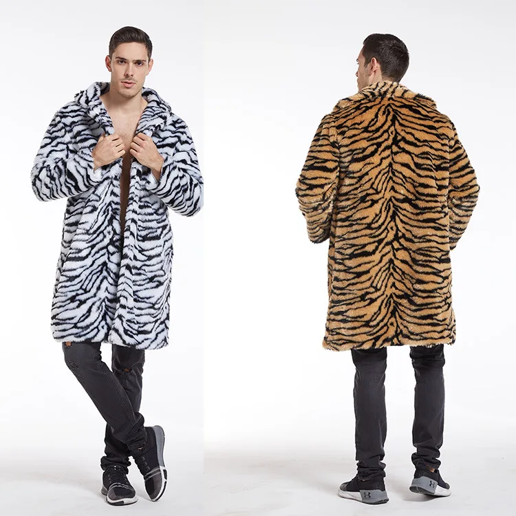

25ss Autumn and Winter New Men's Faux Fur Coat Tiger Pattern Long Jacket Trendy Men's European and American Plus Size Outwear