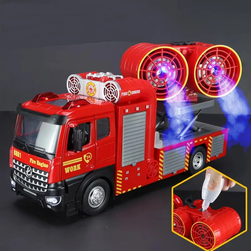 B336  1:18 Simulation Double Spray Multi-Function Smoke Exhaust Fire Truck Alloy Door Sound And Light Force Model B336