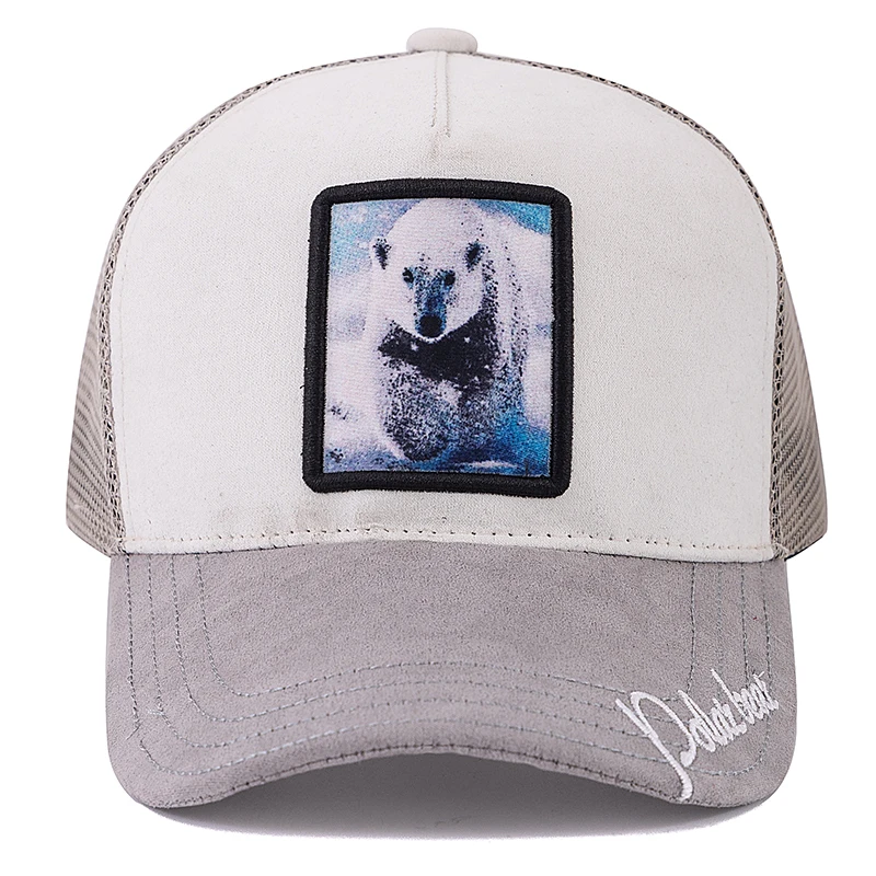 New Summer Animal Trucker Hat Polar Bear Pattern Patch Design Suede Baseball Cap Outdoor Sports Streetwear Cap For Men Women ﻿