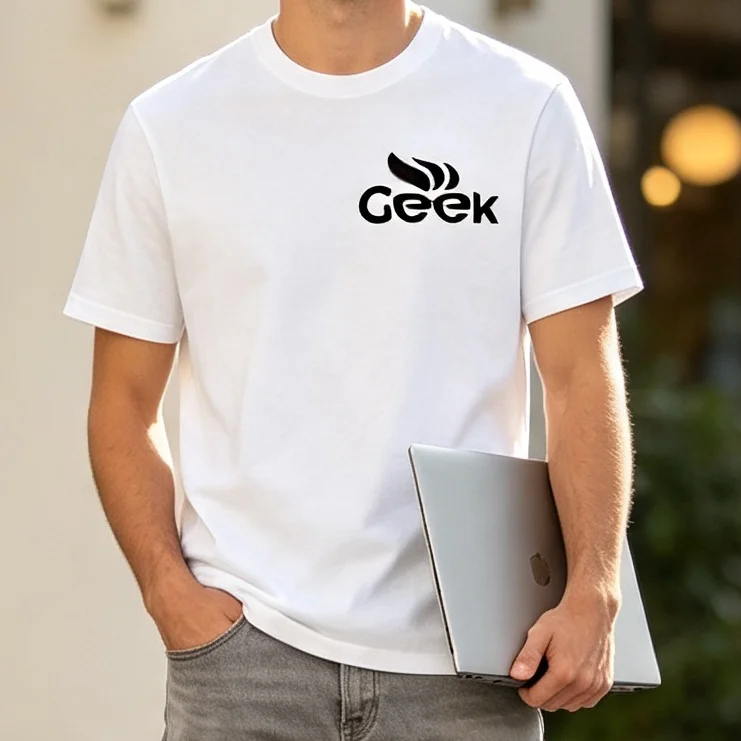 Geek Minimal Chest Logo Graphic T-Shirt Simple Tech Typography Tee Navy Color Options Casual Programmer Hacker Streetwear Top