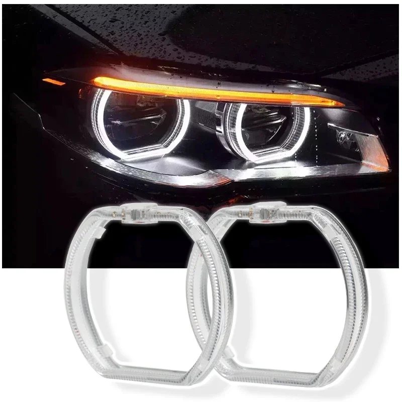 

2Pcs 120MM Square Shape Angel Eyes Kit Light Guide Halo Ring LED DRL Headlight Fog Lamps Ring with Drive White for 12-24V DC