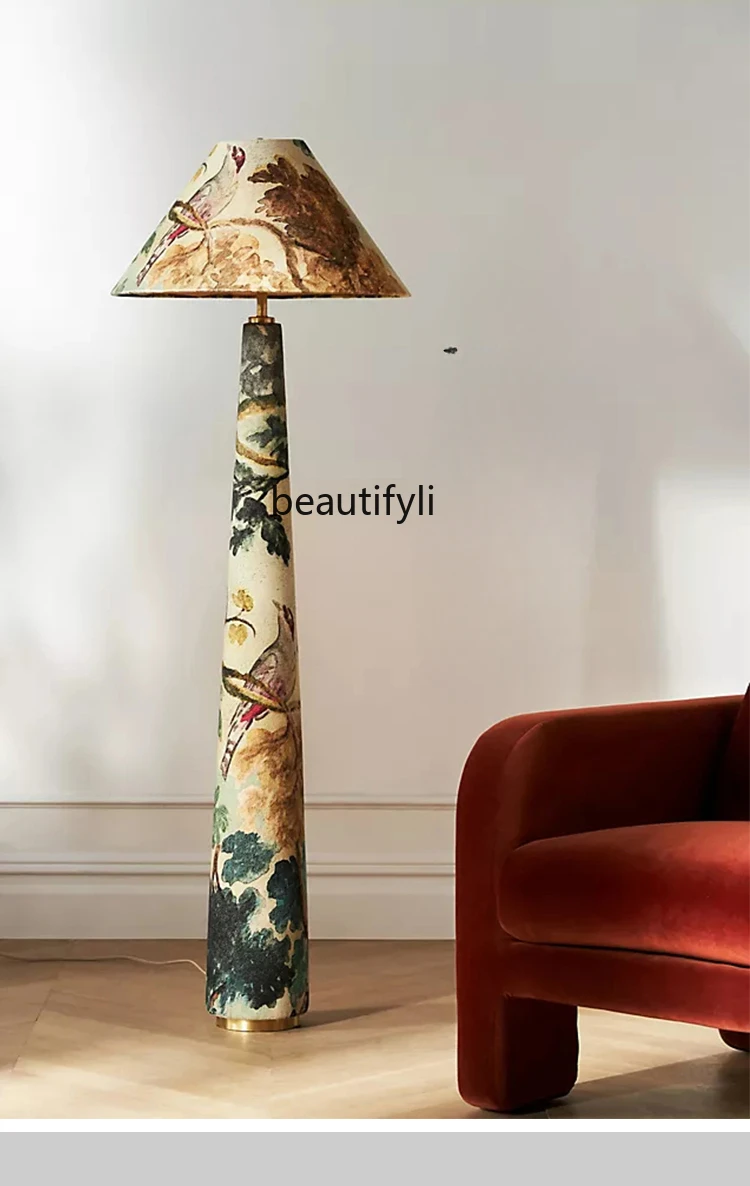 

French Chinese Style Floor Lamp Flannel Lamp Living Room Sofa Corner Vertical Lamp