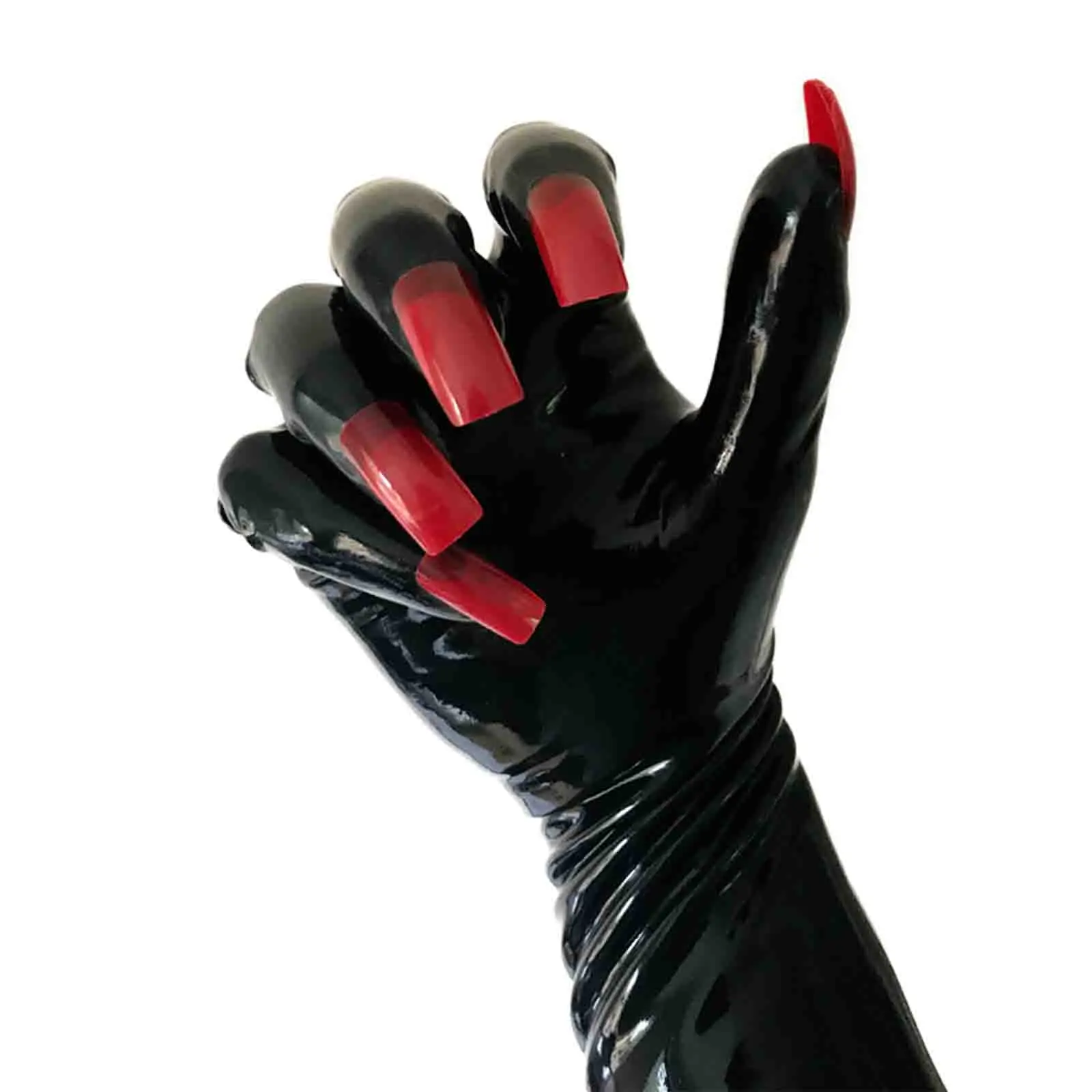 

MONNIK Black Latex short Gloves sexy Unisex Rubber gloves with red nails design for fetish Catsuit party club